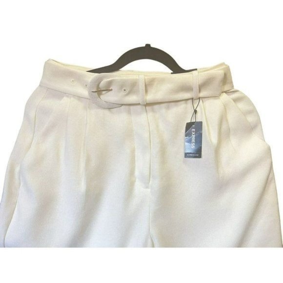 EXPRESS Light Beiges Women’s Pants Ankle Super HighRise Belted Size 4 NWT - Picture 2 of 16